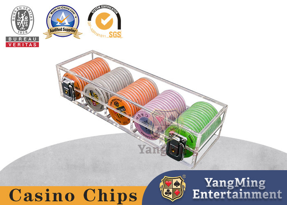 ซื้อ 100Pcs 5 แถวอะคริลิคโป๊กเกอร์ Baccarat เซรามิค Clay Chip Box พร้อมล็อคโปร่งใส การผลิตออนไลน์