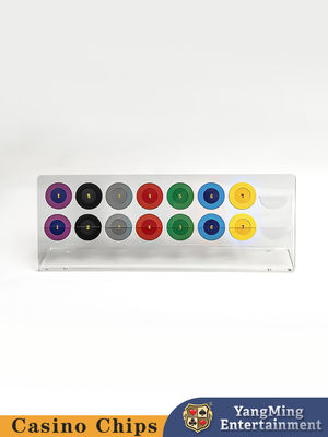 อะคริลิคโปร่งใส 2 ชั้น 16 ชิ้น รอบ ชิป ราคการแสดงผลิตผู้ผลิต Custom Roulette Table Poker Chip Coin Countertop Display Rack
